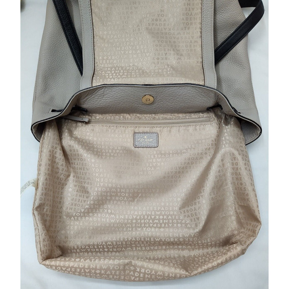 Kate Spade New York Black Gray Pebbled Laeather Flap Closure Drawstring Backpack main image 13